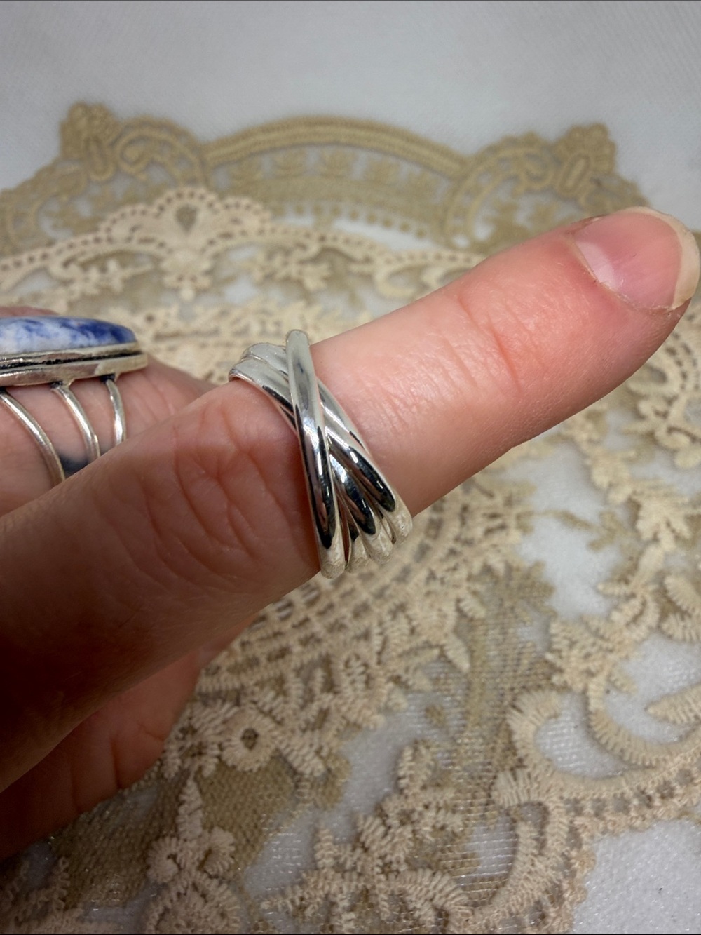 925 Sterling Silver Five Band Interlocking Ring Multi Size Maximalist Statement